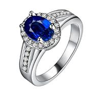 Uloveido White Gold Plated Blue Stone Ring for Women Fashion Ring for Wedding Engagement Anniversary Promise Ring for Girls Women Size L PJ138