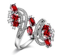 Uloveido White Gold Plated Branch Tree Leaf Wide Ring Red Oval CZ Crystal Cocktail Promise for Women Teen-Girls J656 (Red, Size 10)