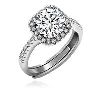 Uloveido White Gold Plated CZ Square Solitaire Wedding Engagement Rings Her Adjustable Promise Anniversary Rings for Women Y3771