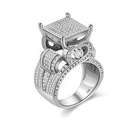 Uloveido White Gold Plated Elevated Architecture Ring with Micro CZ Stones Art Deco Heart Ring Ideas (Size 9) RA0221