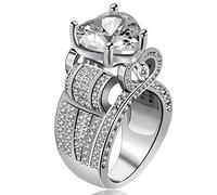 Uloveido White Gold Plated Large Heart Crystal Love Statement Ring Wedding Anniversary Promise Rings for Women (Size O) Y429