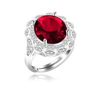 Uloveido White Gold Plated Simulated Ruby Birthstone Rings Adjustable Oval Cut Red CZ Ring Engagement Promise Jewelry for Women Y989