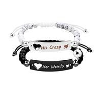Uloveido White Turquoise & Matte Black Onyx Beads Bracelet Set - His and Hers Mutual Attraction Bracelets Couples Gifts, 25.40 cm , Metal, stone