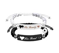 Uloveido White Turquoise & Matte Black Onyx Beads Bracelet Set - His and Hers Mutual Attraction Bracelets Couples Gifts, 25.40 cm , Metal, stone