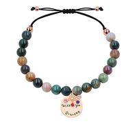 Uloveido With You Grandma Bracelet Birthstone Charms Bracelet for Nana - Matte Indian Agate Stone 8mm Beaded Bracelet Grandma Gifts from Grandchildren Y3758