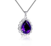 Uloveido Women 925 Sterling Silver Pear Cut Tear Drop 6ct Natural Amethyst Pendant Birthstone Gemstone Necklace White Gold Plated Chain FN097 (Purple)
