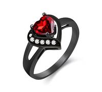 Uloveido Women Black Promise Ring with Heart Shape Red Cubic Zirconia Love CZ Wedding Bands Crystal Heart Rings Engagement Rings for Women Girls (Size O) Y349