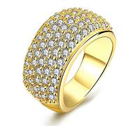 Uloveido Women Gold Plated Round Cubic Zirconia Eternity Ring CZ Pave Setting Comfort Wedding Bands for Women (Gold Size L) CR002