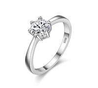 Uloveido Women Halo Setting Tarnish Resistant Engagement Solitaire Ring for Mom Platinum Plated Wedding Band Anniversary Rings (Size P1/2) J002-W-White
