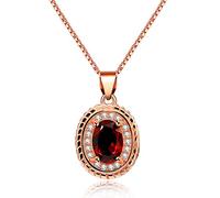 Uloveido Women Oval Red Garnet Stone Pendant Necklace Rose Gold Plated Silver Necklace for Girls Mom Friend January Jewellery Birthday Gift FN114