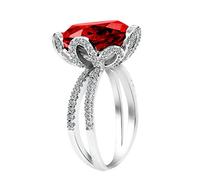 Uloveido Women Platinum Plated Cushion Cut Lab Created Red Garnet Ring Split Shank Flower Rings with Mirco Pave Cubic Zirconia Stones (Size S) RJ212