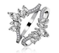 Uloveido Women Rhodium Plated Marquise Cut Created Moissanite CZ Ring Double Wedding Band Guard for Engagement Rings Vintage Wedding Ring Guard with Lab Created Diamond (Size S) Y445
