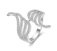 Uloveido Women Rhodium Plated Vintage Angel Wings Open Ring Cubic Zirconia Statement Cluster Ring for Mom (Size Q) PJ4270-8