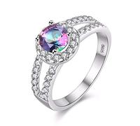 Uloveido Women Silver Color Round Cut Simulated Multi Mystic Topaz Anniversary Rings Split Shank Rings (Multi, Size L) J510
