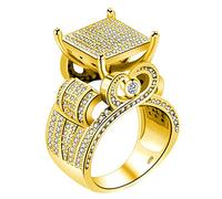 Uloveido Women's 0.4" Wide Square Cluster Engagement Heart Architecture Ring, Cocktail Bling Ring for Girls RA0221 (Gold, 6)