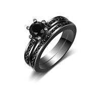 Uloveido Women's 2pc Black Gold Filled Black CZ Diamond Wedding Engagement Ring Bridal Sets Wedding Band Solitaire Set (size 9)