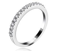 Uloveido Women's 925 Sterling Silver 2mm Round Cubic Zirconia Pave Setting Half Eternity Band Stack Ring SJ029 (White,Size L)
