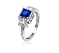 Uloveido Women's 925 Sterling Silver Cushion Cut Dark Blue and White Cubic Zirconia Hollow Cross Anniversary Birthday Rings Gift for Wife (Blue, Size L) JZ102