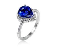 Uloveido Women's 925 Sterling Silver Pear Cut Simulated Sapphire Solitaire Rings Wedding Engagement Jewellery (Blue, Size J) JZ116