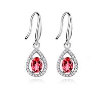 Uloveido Women's 925 Sterling Silver Red Garnet Tear Drop Dangle Earrings Wedding January Birthstone Earrings Anniversary for Girl (Red) FR027