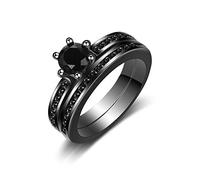 Uloveido Womens Black Wedding Rings Set Round CZ Stone Vintage 2pcs Engagement Ring Bridal Set Channel-Setting (size 7)