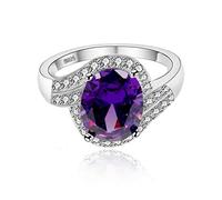 Uloveido Women's Created Amethyst Solitaire Rings Engagement Wedding Oval Cut Purple Cubic Zirconia Crystal Promise Rings Gift (Size L) J334