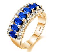 Uloveido Women's Gold Plated Weddding Bands with 7 pcs Oval Cut Dark Blue CZ Zircon Stones for Women Girls J501 (Gold, Dark Blue, Size O)
