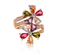 Uloveido Women's Multicolor Pear Cut Created Tourmaline Rings Rose Gold Plated Flower October Birthstone Adjustable Rings Birthday Gifts Ideas RJ134