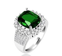 Uloveido Women's Platinum Plated Cushion Cut 5CT Simulated Emerald Rings, Adjustable Birthstone Ring, Green Cubic Zirconia Jewelry Y987