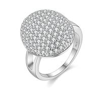 Uloveido Womens Platinum Plated CZ Dome Ring Tiny Cubic Zirconia Stones Pave Set Promise Anniversary Jewelry (Size S) PJ4297