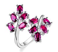 Uloveido Women's Platinum Plated Oval Cut Cubic Zirconia Laurel Branch Tree Leaf Adjustable Engagement Anniversary Ring (Red, Pink, Purple) J681, One Size, Rose Gold, Cubic Zirconia
