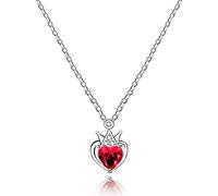Uloveido Women's Platinum Plated Red CZ Crystal Love Heart Crown Pendant Choker Necklace Simulated Ruby July Birthstone Y898-Silver Color