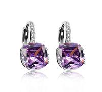 Uloveido Women's Platinum Plated Square Crystal Hoop Earrings Cubic Zironis Lever Back Cushion Cut Earrings DML115 Purple