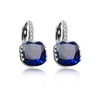 Uloveido Women's Platinum Plated Square Crystal Hoop Earrings Cubic Zironis Lever Back Cushion Cut Earrings DML115 dark blue