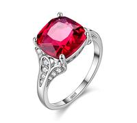 Uloveido Women's Platinum Plated Square Cushion Cut Simulated Red Ruby Ring Solitaire Wedding Engagement Rings (Size S) Y146