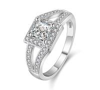 Uloveido Women's Platinum Plated Square Ring, Oval Cut Simulated Diamond Wedding Anniversary Jewelry WX013 (WX013, 7)