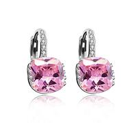 Uloveido Womens Rhodium Plated Square Rehinestone Earrings Rose Pink Cubic Zirconia Lever Back Earrings DML115