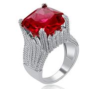 Uloveido Women's Rhodium Plated Volcanic Flame Design Big Red Statement Ring Cushion Cut Cubic Zirconia Solitaire Engagement Rings (Size O) RA0414