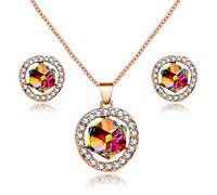 Uloveido Women's Rose Gold Plated Rainbow Crystal Wedding Necklace and Earrings Set, Square Cube Cubic Zirconia Set Jewelry for Women Y453