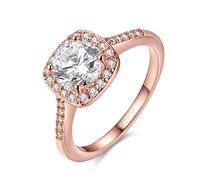 Uloveido Womens Rose Gold Plated Square Solitaire White CZ Promise Ring Wedding Band (Rose Gold, Size O) KR002