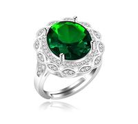 Uloveido Womens Silver Color Oval Cut Green Cubic Zirconia Ring Birthstone Adjustable Synthetic Emerald Rings Wedding Party Jewelry Y989