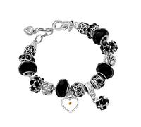 Uloveido Women's Snake Chain Black Crystal Bracelet Mustard Seed Charms Handmade Strand Beaded Bangle for Women Teen Girls Y934-1 (Black)