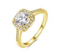 Uloveido Women's Sparky Cubic Zirconia Simulated Birthstone Solitaire Ring Wedding Engagement (Gold Plated, P1/2(57mm))