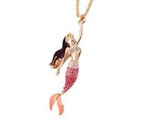 Uloveido Women's The Little Mermaid Friendship Cubic Zirconia Rose Gold Plated Pendant Necklace for Teen Girls Child with Red Crystal YS841