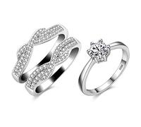Uloveido Womens White Gold Plated Cubic Zirconia Infinity Love Solitaire Promise Eternity Ring Engagement Wedding Set (Size S)