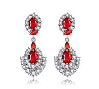 Uloveido Womens White Gold Plated Red Crystal Rhinestone Wedding Drop Earrings Birthstone Stud Dangle Earrings Y488-Red