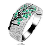 Uloveido Women's White Gold Plated Round Brilliant Cut Wide Wedding Band, Black Branch Green Leaf Engagement Ring Y524 (Size T)