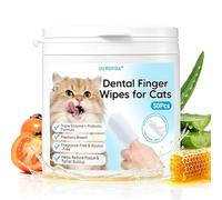 ulroyda Cat-Specific Dental Finger Wipes 50pcs, Vet-Recommended, Triple Enzyme & Probiotics, Plant-Based, Exclusive for Cats, Remove Bad Breath Plaque Tartar