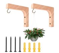 Ulsam 2 Pack Plant Flower Basket Wooden Hook, 6-Inch Indoor Decorative Wall Plants Hangers with Screw, Outdoor Wooden Wall Mounted Heavy Duty Hanging Plant Hooks for Planters Lanterns Wind Chimes