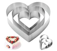 Ulsam 3-Pack Stainless Steel Cake Mold Set - Heart Shaped Tart & Crumpet Rings, 4/6/8 inch